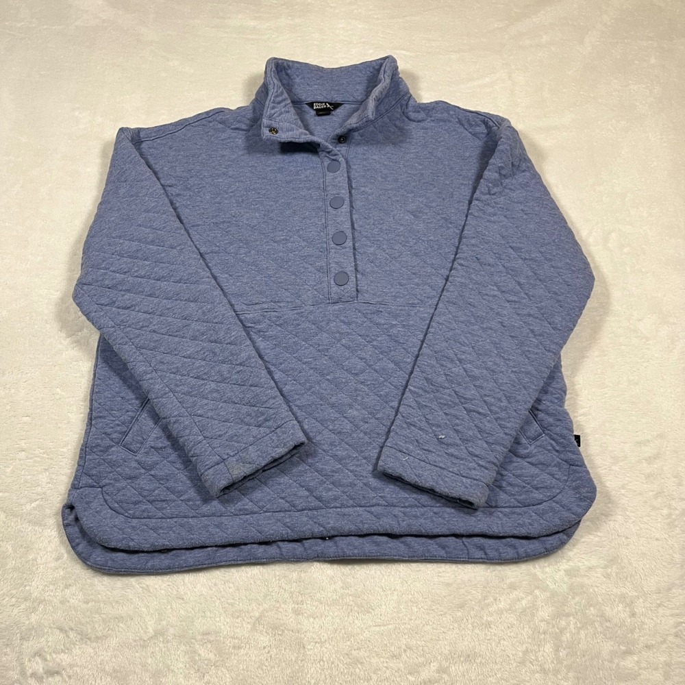 Eddie Bauer Blue Quilted Snap Mock Neck Pullover Sweatshirt Womens Large